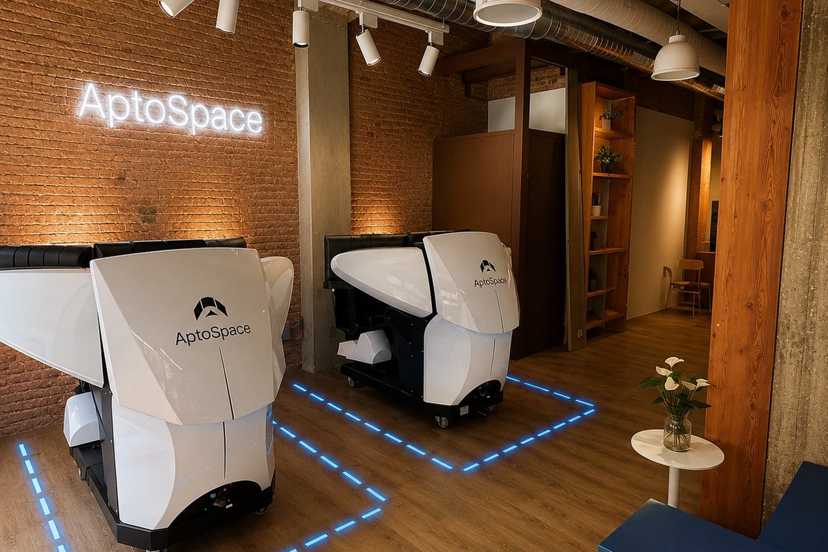 Sala de AptoSpace con los dos simuladores de conducción y el suelo señalizado