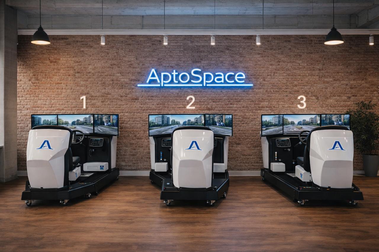 Tres simuladores de conducción AptoSpace con plataforma de movimiento real en Barcelona